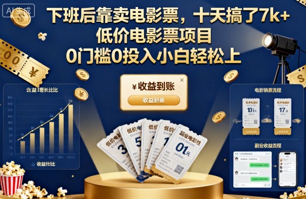 下班后靠卖电影票,十天搞了7k+,低价电影票项目,0门槛0投入小白轻松上手【揭秘】-创薯资源