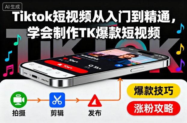 Tiktok短视频从入门到精通,学会制作TK爆款短视频-创薯资源