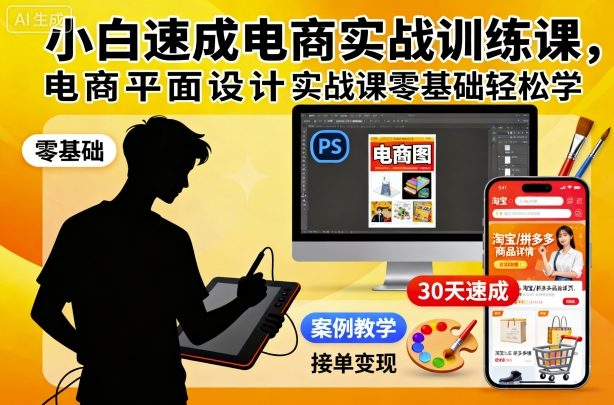 小白速成电商实战训练课,电商平面设计实战课零基础轻松学-创薯资源