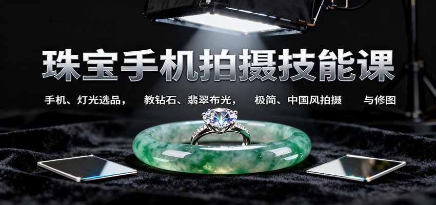 珠宝手机拍摄技能课:手机、 灯光选品，教钻石、翡翠布光，极简、中国风拍摄与修图-创薯资源