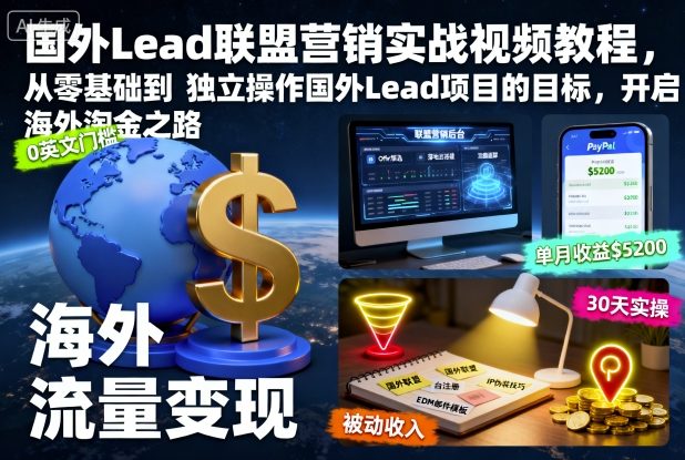 国外Lead联盟营销实战视频教程，从零基础到独立操作国外Lead项目的目标，开启海外淘金之路-创薯资源