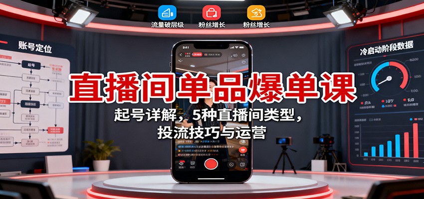 直播间单品爆单课：起号详解，5种直播间类型，投流技巧与运营-创薯资源