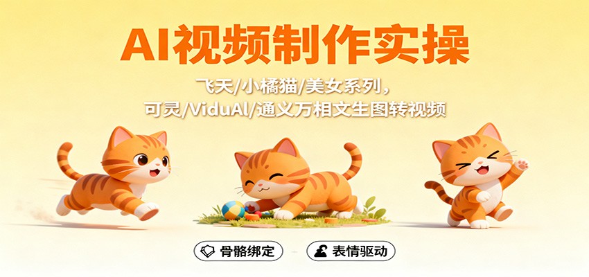 AI视频制作实操，飞天/小橘猫/美女系列，可灵/ViduAl/通义万相文生图转视频-创薯资源