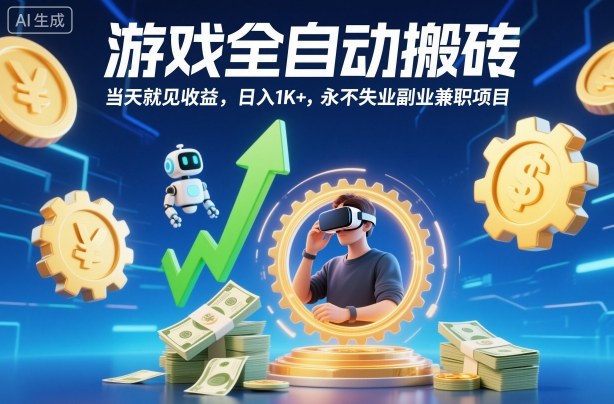 游戏全自动搬砖，当天就见收益，日入1K+，永不失业副业兼职项目【揭秘】-创薯资源