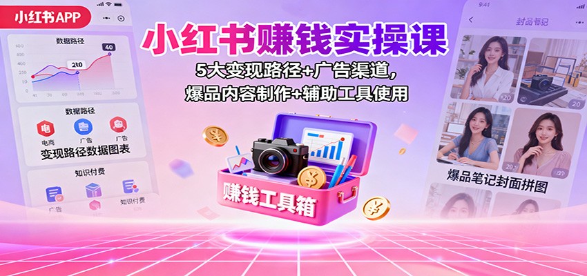 小红书赚钱实操课：5大变现路径+广告渠道，爆品内容制作+辅助工具使用-创薯资源