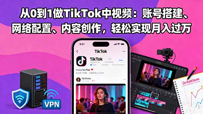 从0到1做TikTok中视频：账号搭建、网络配置、内容创作，轻松实现月入过万-创薯资源