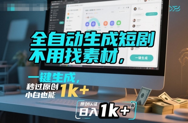 全自动生成短剧,不用找素材,不用剪辑,一键生成,秒过原创,小白也能轻松日入1k+【揭秘】-创薯资源