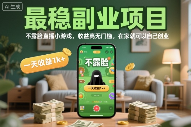 最稳副业项目,不露脸直播小游戏,收益高无门槛,一天收益1k+,在家就可以自己创业【揭秘】-创薯资源