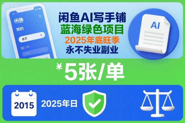 闲鱼AI写手铺,蓝海绿色项目,一单5张,2025年底旺季,永不失业副业-创薯资源