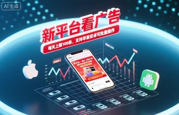 新台看广告，养好机一条5毛到5块，单机日入30到100，支持苹果安卓，可批量操作。-创薯资源