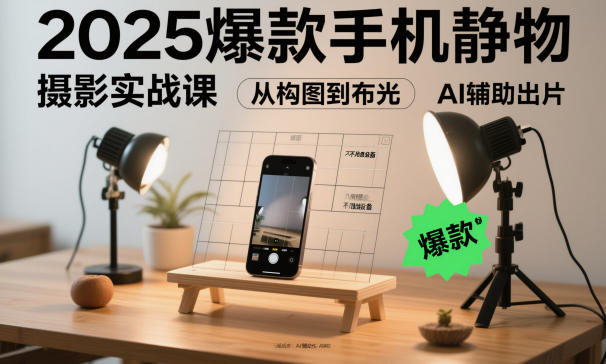 2025爆款手机静物摄影实战课，从构图到布光，不用贵设备，AI辅助出片-创薯资源