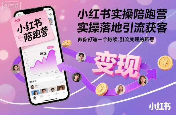 小红书实操陪跑营，实操落地引流获客，教你打造一个持续引流变现的账号-创薯资源