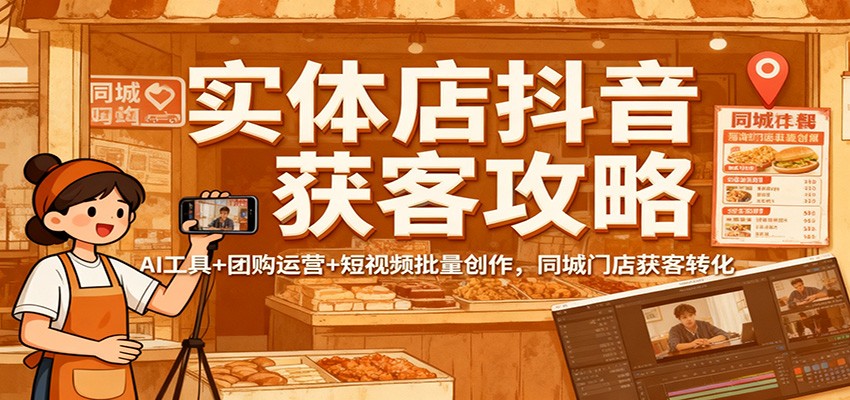 实体店抖音获客攻略：AI工具+团购运营+短视频批量创作，同城门店获客转化-创薯资源