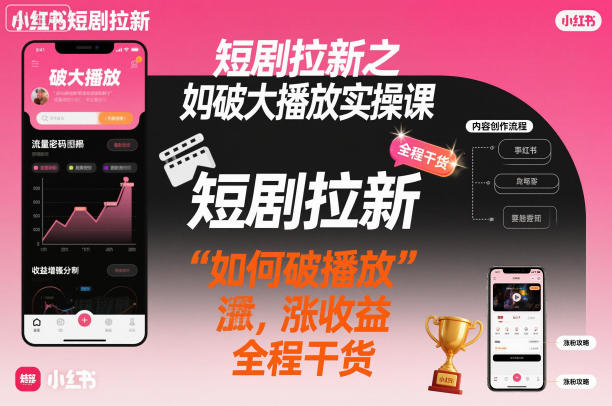 短剧拉新之小红书如何破大播放实操课，如何破播放，涨收益，全程干货-创薯资源