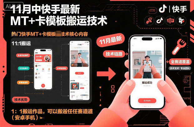 11月中快手最新MT+卡模板搬运技术，1：1搬运作品，可以搬运任何赛道(安卓手机)-创薯资源