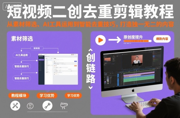短视频二创去重剪辑教程，从素材筛选、AI工具运用到智能去重技巧，打造独一无二的内容-创薯资源
