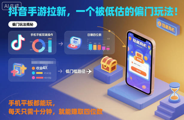 抖音手游拉新，一个被低估的偏门玩法！手机平板都能玩，每天只需十分钟，就能賺取四位数【揭秘】-创薯资源