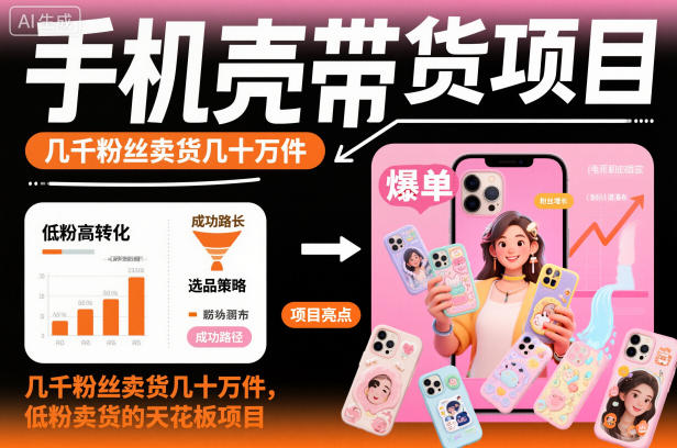 手机壳带货项目，几千粉丝卖货几十万件，短视频低粉卖货的天花板项目-创薯资源