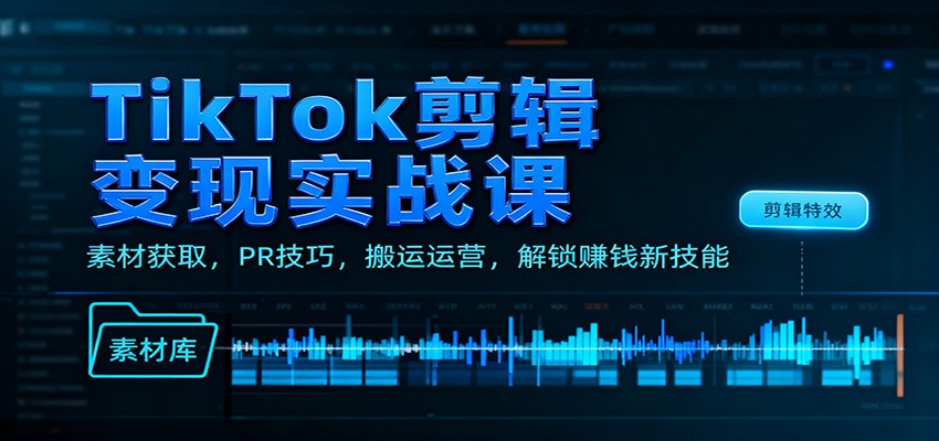 TikTok剪辑变现实战课：素材获取，PR技巧，搬运运营，解锁赚钱新技能-创薯资源