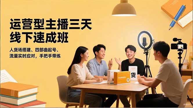 运营型主播三天线下班，人货场搭建,四部曲起号,流量实时应对，手把手带练-创薯资源