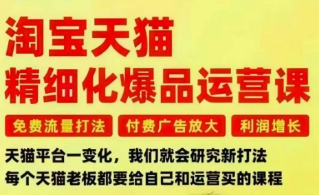 淘宝天猫精细化爆品运营课，免费流量打法-付费广告放大-利润增长-三大核心痛点，一次全部解决-创薯资源