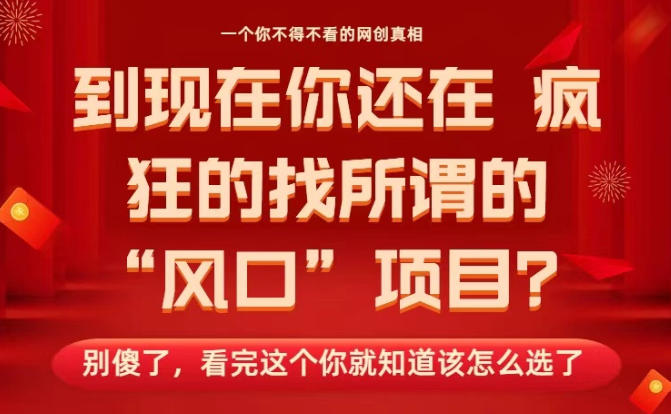 马上26年了，你还在找所谓的风口项目？别傻了，看完这个你全都懂了！【揭秘】-创薯资源