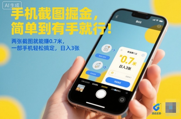 手机截图掘金，简单到有手就行！两张截图就能賺0.7米，一部手机轻松搞定，日入3张【揭秘】-创薯资源