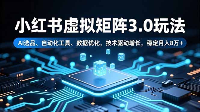 小红书虚拟矩阵3.0玩法，AI选品、自动化工具、数据优化，技术驱动增长，稳定月入8万+-创薯资源