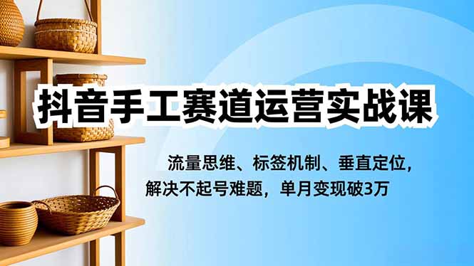 抖音手工赛道运营实战课,流量思维、标签机制、垂直定位,解决不起号难题,单月变现破3万-创薯资源