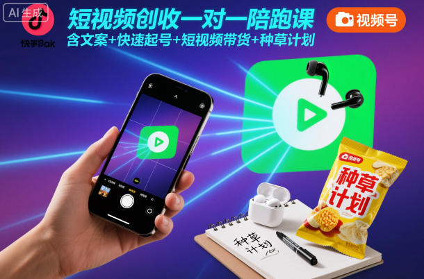 短视频创收一对一陪跑课,含文案+快速起号+短视频带货+种草计划-创薯资源