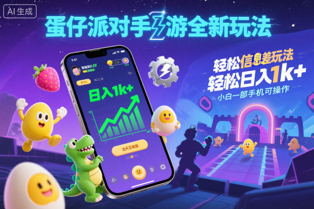 蛋仔派对手游全新玩法,轻松日入1k+,风口信息差玩法,当天见收益,小白一部手机可操作-创薯资源