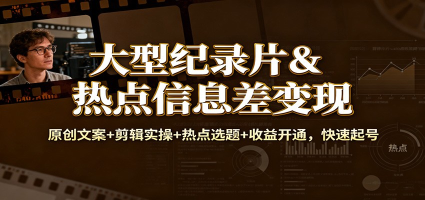 大型纪录片&热点信息差变现:原创文案+剪辑实操+热点选题+收益开通,快速起号-创薯资源