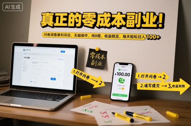 真正的零成本副业!问卷调查暴利项目,无脑操作,纯0撸,收益稳定,每天轻松日入100+【揭秘】-创薯资源