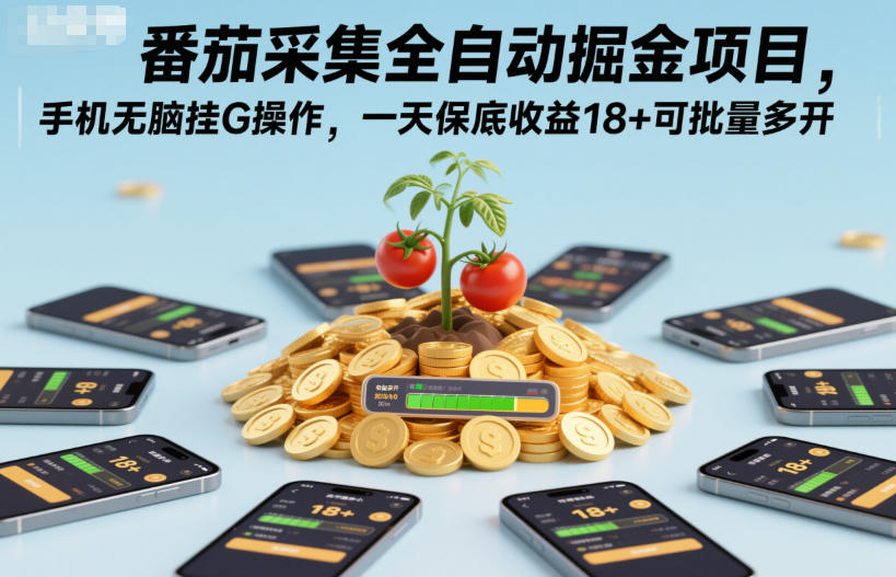 番茄采集全自动掘金项目,手机无脑挂G操作,一天保底收益18+可批量多开【揭秘】-创薯资源