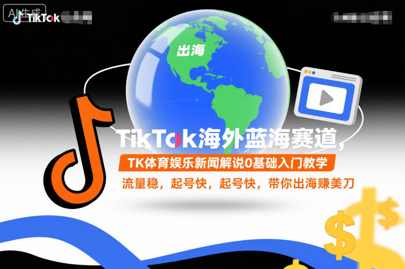 TikTok海外蓝海赛道,TK体育娱乐新闻解说0基础入门教学,流量稳,起号快,带你出海賺美刀-创薯资源