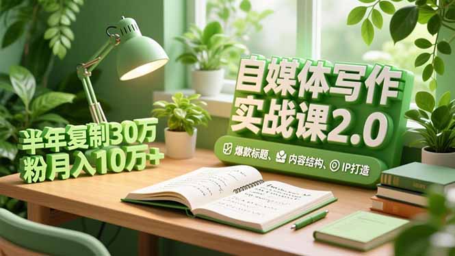 自媒体写作实战课2.0，爆款标题、内容结构、IP打造，半年复制30万粉月入10万+-创薯资源