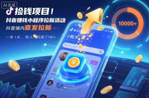 捡钱项目!抖音賺钱小程序拉新活动,抖音端内宣发拉新,一单3米,有人半个月搞了1W+-创薯资源