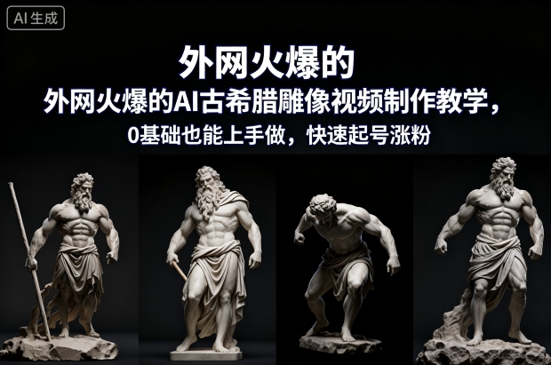 外网火爆的AI古希腊雕像视频制作教学,0基础也能上手做,快速起号涨粉-创薯资源