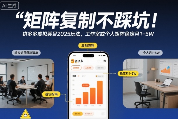 矩阵复制不踩坑!拼多多虚拟类目2025玩法,工作室或者个人矩阵稳定月1-5W【揭秘】-创薯资源