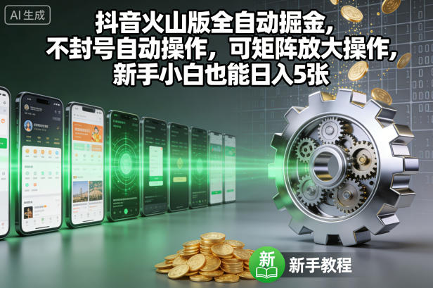 抖音火山版全自动掘金,不封号自动操作,可矩阵放大操作,新手小白也能日入5张【揭秘】-创薯资源