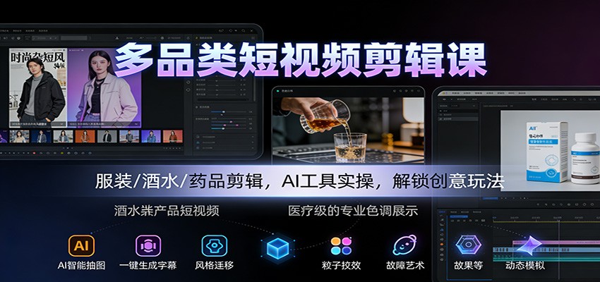 多品类短视频剪辑课:服装/酒水/药品剪辑,AI工具实操,解锁创意玩法-创薯资源