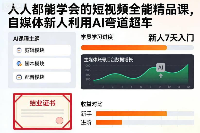 人人都能学会的短视频全能精品课，自媒体新人利用AI弯道超车-创薯资源