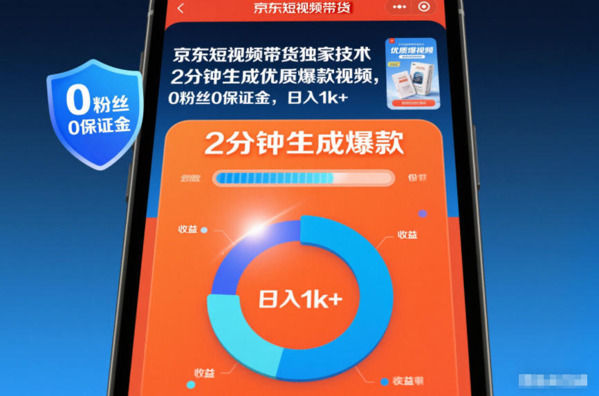 京东短视频带货独家技术,2分钟生成一条优质爆款视频,0粉丝0保证金,日入1k+【揭秘】-创薯资源