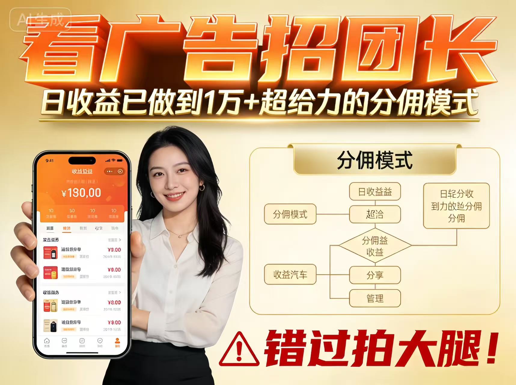 看广告招团长,团队收益已做到日入1万,分佣模式超给力,错过拍大腿-创薯资源