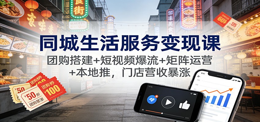 同城生活服务变现课:团购搭建+短视频爆流+矩阵运营+本地推,门店营收暴涨-创薯资源