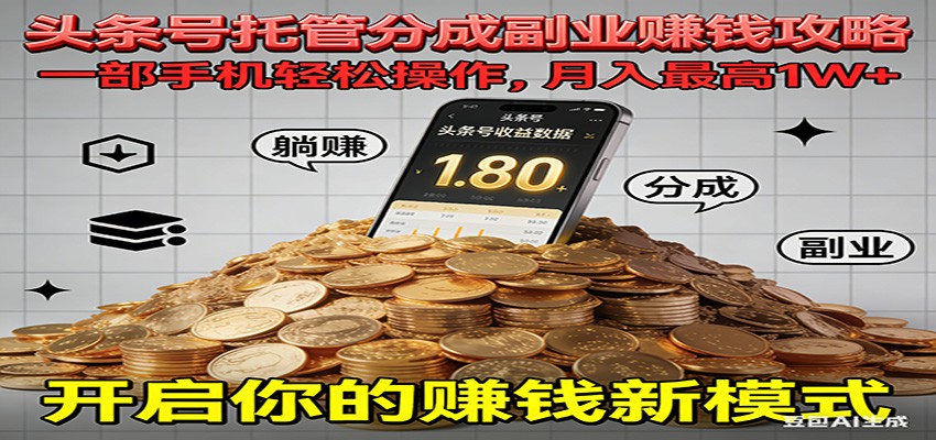 全程托管今日头条,一部手机就可以开干,最高躺赚1W+-创薯资源