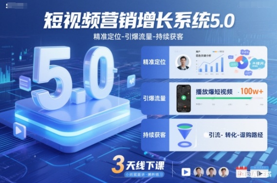 短视频营销增长系统5.0，精准定位-引爆流量-持续获客，3天线下课(音频+图片)-创薯资源