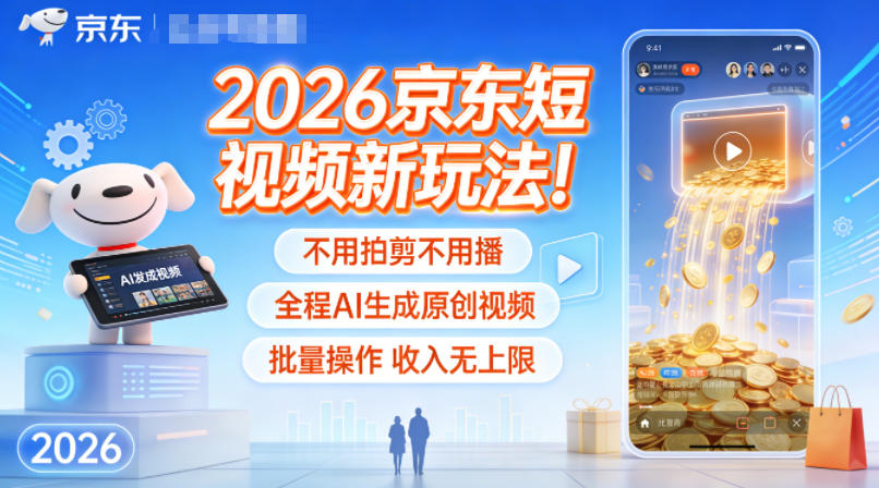 2026京东短视频新玩法!不用拍剪不用播,全程AI生成原创视频,批量操作收入无上限-创薯资源