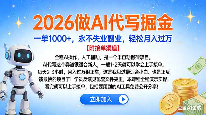 2026做AI代写掘金，一单1000+，永不失业副业，轻松月入过万-创薯资源