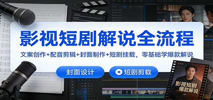 影视短剧解说全流程：文案创作+配音剪辑+封面制作+短剧挂载，零基础学爆款解说-创薯资源